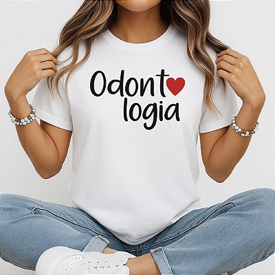 Camiseta Baby Look Feminina Odontologia com Coração