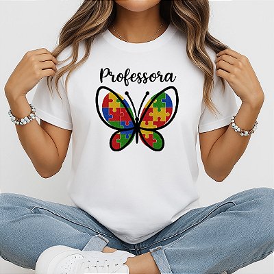 Camiseta Baby Look Feminina Professora Borboleta Autismo