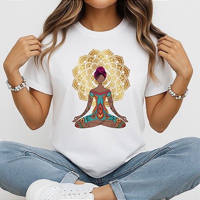 Camiseta Baby Look Feminina Sacral Dourada Yoga Meditação