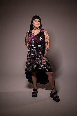 Vestido Musical mullet com pintura manual