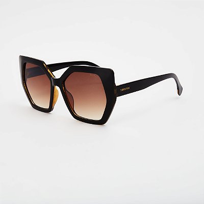 ÓCULOS DE SOL TRITON EYEWEAR HEXAGONAL ACETATO MARROM