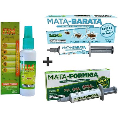 KIT 1 Fim Combina 120ml + 1 Mata Barata 10g Gel + 1 Mata Formiga 10g Gel - Rawell Química