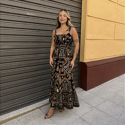 VESTIDO TOTAL LASTEX ESTAMPA LENÇO