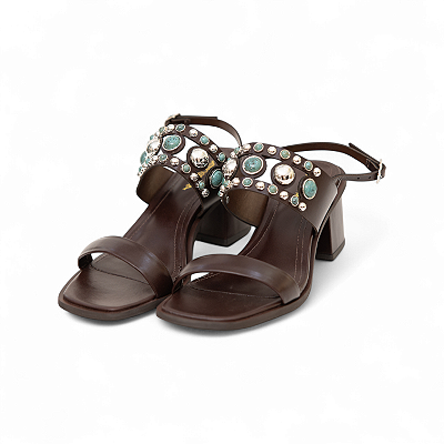 SANDALIA COURO PEDRAS