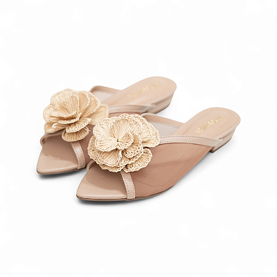 MULE COURO/TELA FLOR