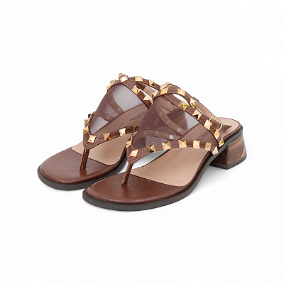 SANDALIA COURO TELA SPIKE
