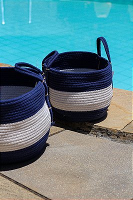 CESTO AZUL COM FAIXA BRANCA EM ALGODÃO - M