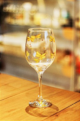 Taça Libélula Amarela - pintada a mão