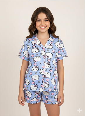 Pijama Infantil Americano Hello Kitty Blue