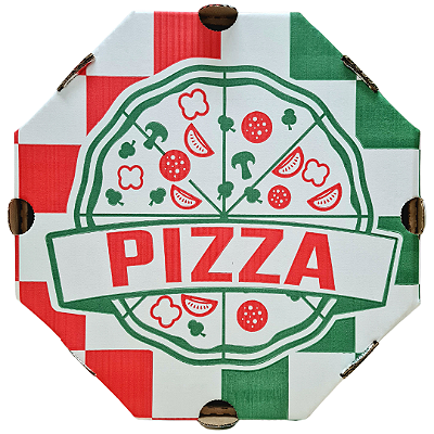 Caixa para Pizza Oitavada Flexografia Duas Cores 35cm X 3cm - Kit com 25 Unidades
