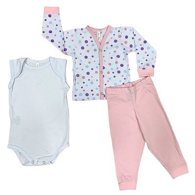 Conjunto Bebê 3 Peças Bolinhas Coloridas