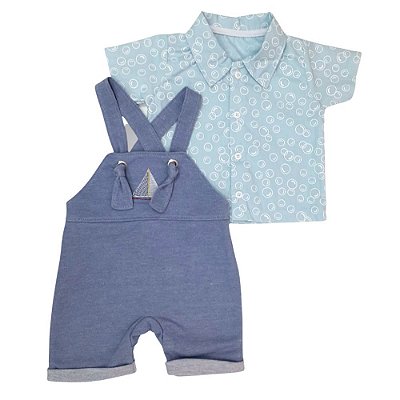 Conjunto Bebê Camisa Mangas Curtas E Jardineira Bolhas
