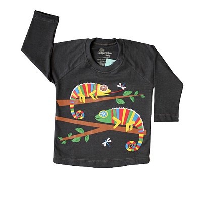 Camiseta Bebê Mangas Longas Camaleão