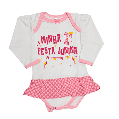 Body Saia Bebê Mangas Longas Minha 1ª Festa Junina