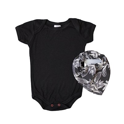 Body Bebê Mangas Curtas Com Bandana Folhas