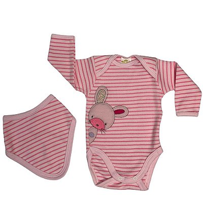 Body Bebê Mangas Longas Com Bandana Coelhinha