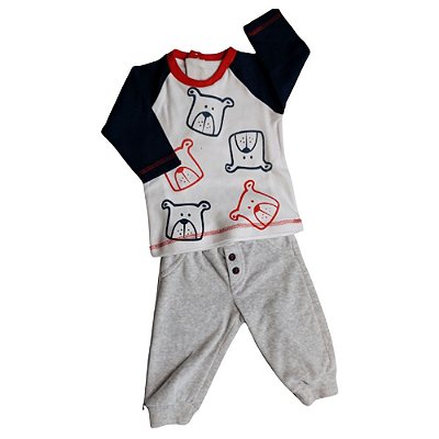 Conjunto Bebê/Infantil Blusa Mangas Longas E Calça Carinha De Cachorro