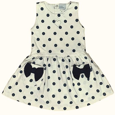 Vestido Bebê Sem Mangas Com Bolinhas e Laço