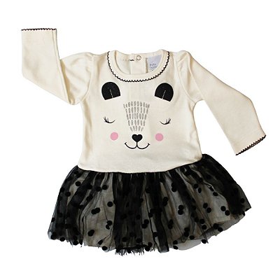 Vestido Bebê Mangas Longas Com Tule Gatinha