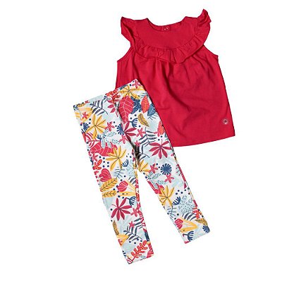 Conjunto Infantil Camiseta Mangas Curtas E Calça Floral