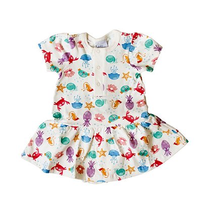 Vestido Bebê Mangas Curtas Água Viva