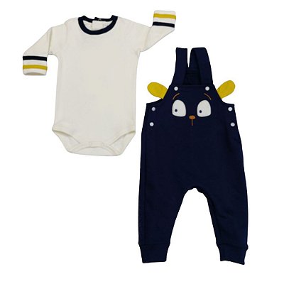 Conjunto Bebê Body Mangas Longas E Jardineira Cachorro