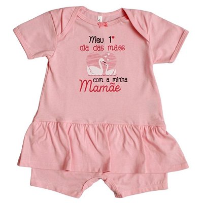 Macacão Curto Bebê Mangas Curtas Com Sainha Dia das Mães