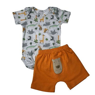 Conjunto Bebê Body e Shorts Safari