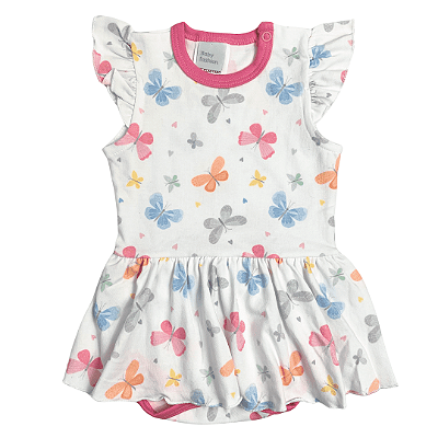 Body Vestido Bebê Mangas Curtas Borboletas
