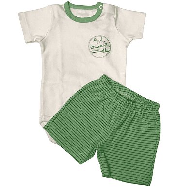 Conjunto Bebê Body Mangas Curtas e Shorts Jacaré