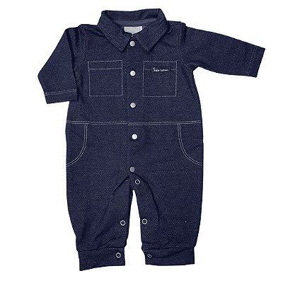 Macacão Longo Bebê Mangas Longas Malha Jeans