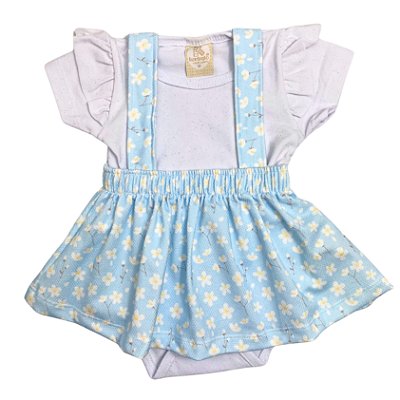 Conjunto Bebê Body Mangas Curtas E Jardineira Margaridas