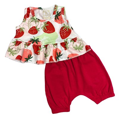 Conjunto Bebê Camiseta Regata E Shorts Saruel Frutinhas