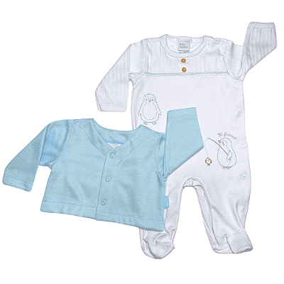 Conjunto Macacão Longo Bebê Mangas Longas 2 Pinguins