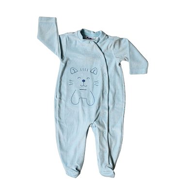 Macacão Longo Bebê Mangas Longas Plush Gatinho Feliz - RN (brinde saída maternidade)