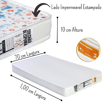 Colchão para Berço desmontavel chiqueirinho com lado impermeavel 100x70x10 Bello Conforto
