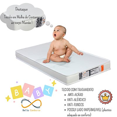 Colchão de Berço D20 modelo Americano 70x130x10A Face impermeavel Branco