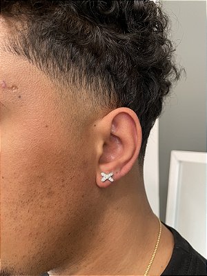 Brinco Masculino Par Fílip X (7X9mm) Banhado A Ouro Branco