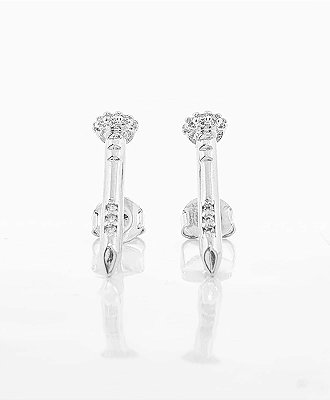 Brinco Masculino Par Prego Cravejado (21,6X5,8mm) Banhado A Ouro Branco