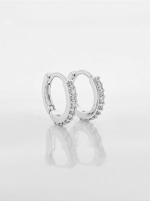 Brinco Masculino Par Argola Cravejada 1 Fileira M (12,2X1,9mm) Banhado A Ouro Branco BRI035