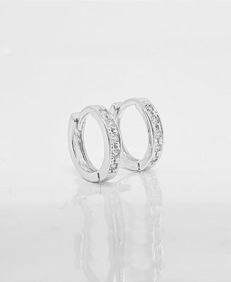 Brinco Masculino Par Argola Cravejada 1 Fileira G (13,4X2,6mm) Banhado A Ouro Branco BRI090