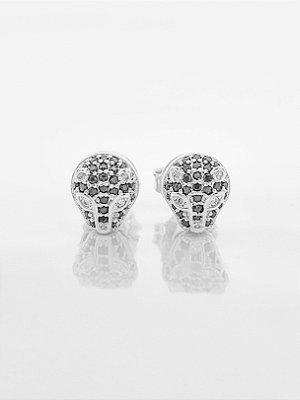 Brinco Masculino Par Tigre Com Pedra Preta Banhado A Ouro Branco BRI097