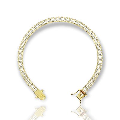 Pulseira Riviera Retangular 5mm Fecho Gaveta Banhada A Ouro 18k PUL040