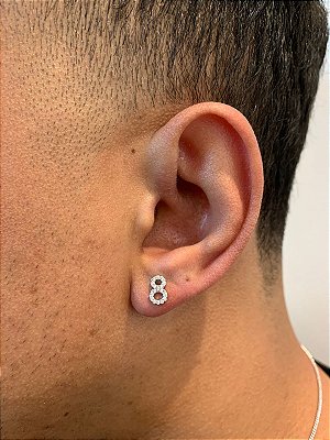 Brinco Masculino Par Número 8 (8X5,1mm) Banhado A Ouro Branco BRI122
