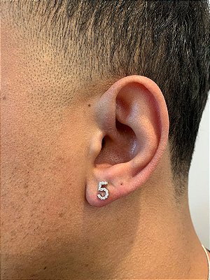 Brinco Masculino Par Número 5 (7,6X5mm) Banhado A Ouro Branco BRI123