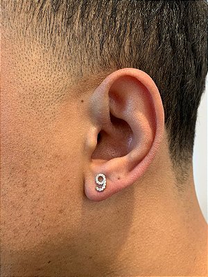 Brinco Masculino Par Número 9 (7,9X4,9mm) Banhado A Ouro Branco