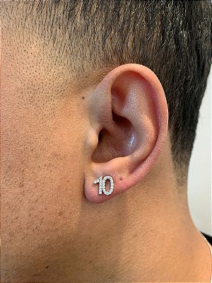 Brinco Masculino Par Número 10 (8,8X8,1mm) Banhado A Ouro Branco BRI068