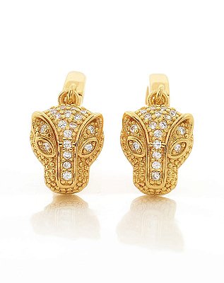 Brinco Masculino Par Argola Lisa Com Rosto Tigre Banhada A Ouro 18k BRI138