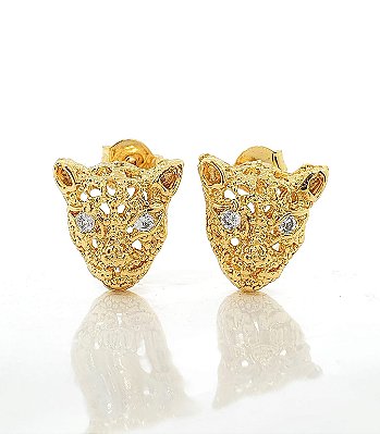 Brinco Masculino Par Rosto Leão Banhado A Ouro 18k BRI140
