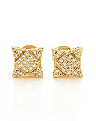 Brinco Masculino Par Estrela 4 Pontas Cravejada Banhado A Ouro 18k BRI128